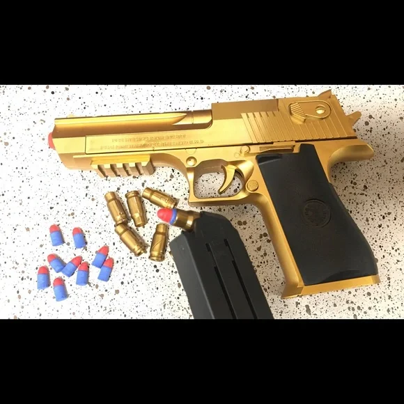 Toy Gun 🎯🔫Soft Bullets Shell With Magazine  GOLD Desert Eagle 50cal - Picture 10 of 11